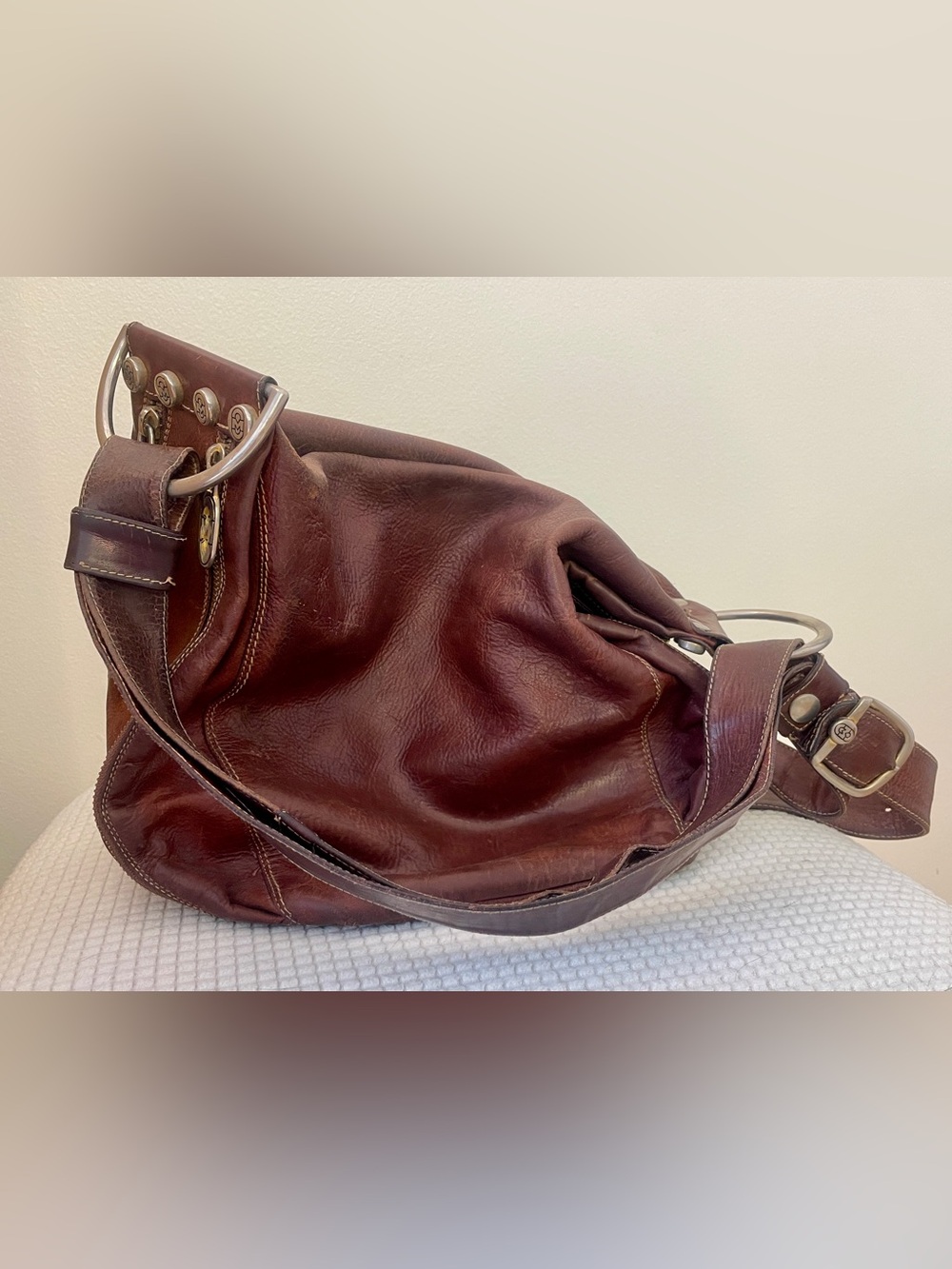 Marino Orlandi Vintage Brown Leather Slouchy Hobo Bag